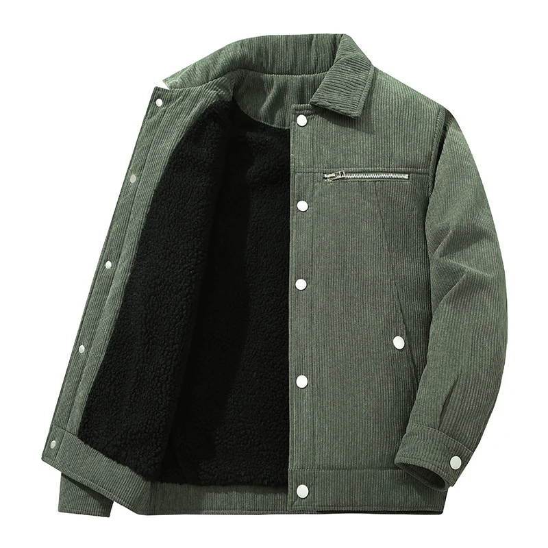 Herren Cord-Truckerjacke mit Reißverschluss-Brusttasche und Druckknopffront Nord Taschen