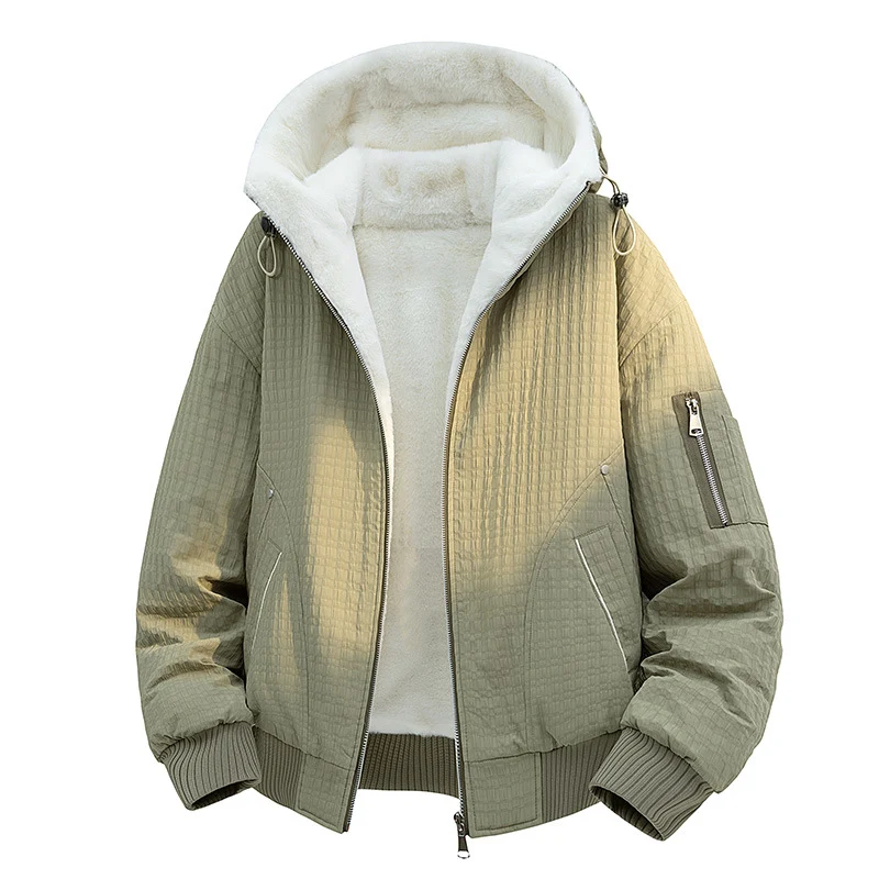 Damen Gefütterte Teddy-Fleece Bomberjacke mit Kapuze und feiner Steppstruktur Nord Taschen