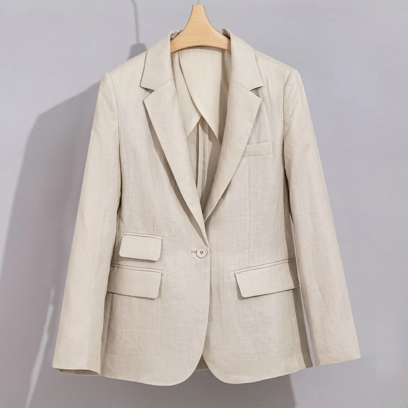 Damen Sommerlicher Leinen‑Mix Blazer mit taillierter Silhouette und Pattentaschen Nord Taschen
