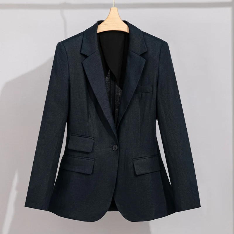 Damen Sommerlicher Leinen‑Mix Blazer mit taillierter Silhouette und Pattentaschen Nord Taschen