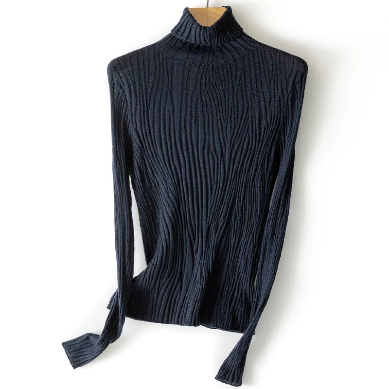 Damen Schlanker Feinstrick-Rollkragenpullover mit wellenförmiger Rippstruktur Nord Taschen