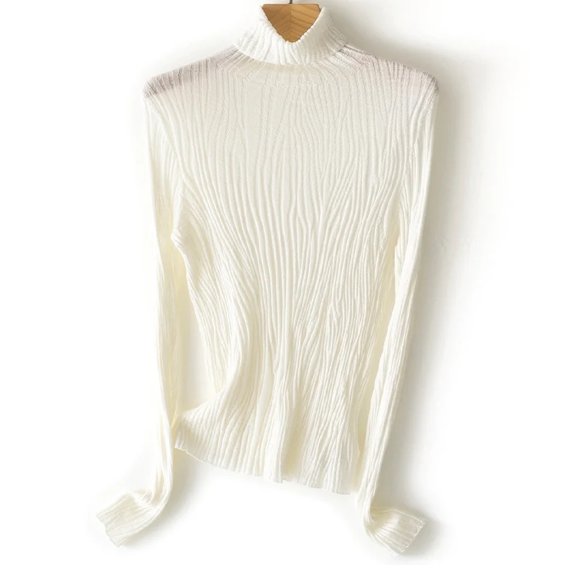 Damen Schlanker Feinstrick-Rollkragenpullover mit wellenförmiger Rippstruktur Nord Taschen
