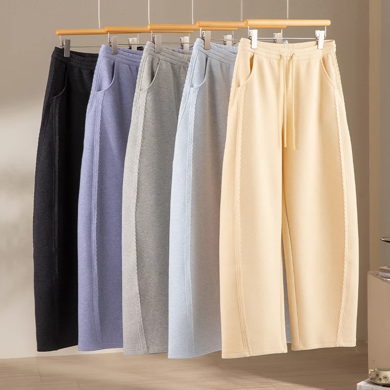 Damen Relaxed-Fleece-Hose mit hoher Taille, Tunnelzug und dekorativer Seitennaht Nord Taschen