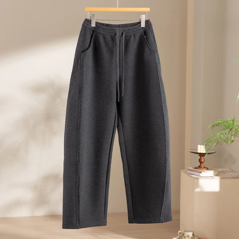 Damen Relaxed-Fleece-Hose mit hoher Taille, Tunnelzug und dekorativer Seitennaht Nord Taschen