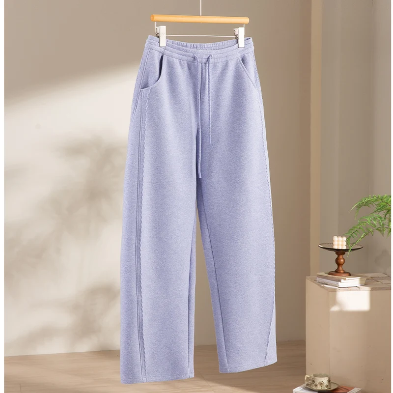 Damen Relaxed-Fleece-Hose mit hoher Taille, Tunnelzug und dekorativer Seitennaht Nord Taschen
