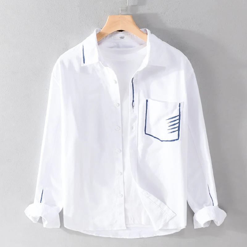 Herren Leichtes Baumwoll-Overshirt mit Kontrastnaht und aufgesetzter Brusttasche Nord Taschen