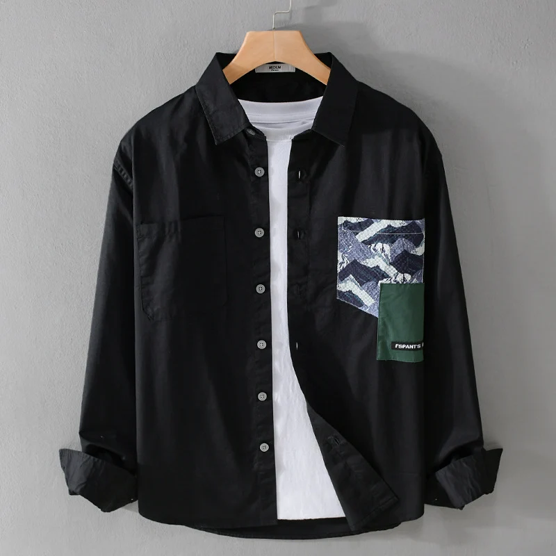 Herren Leichtes Baumwoll-Overshirt mit kontrastierter Patch-Brusttasche im Layering‑Stil Nord Taschen