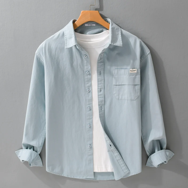 Herren Leichtes Baumwoll-Overshirt mit Kentkragen, Brusttasche und Relaxed-Fit Nord Taschen