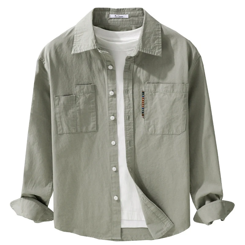 Herren Leichtes Baumwoll-Overshirt mit Doppel-Brusttaschen und Kentkragen Nord Taschen
