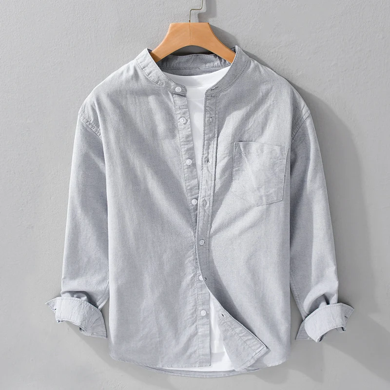 Herren Stehkragen-Overshirt aus Baumwollmix mit tonaler Brusttasche und Soft‑Touch Nord Taschen