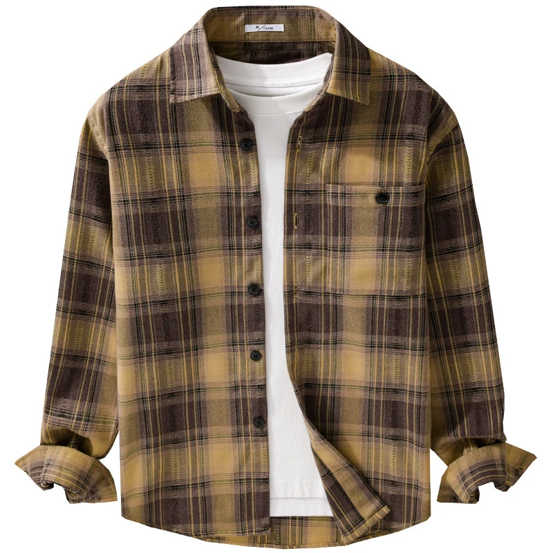 Herren Kariertes Flanell‑Hemdjacke im Overshirt‑Stil mit weich gebürsteter Oberfläche Nord Taschen