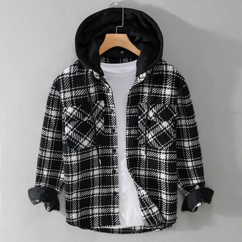 Herren Karierter Overshirt mit gesteppter Kapuze und Thermofutter Nord Taschen