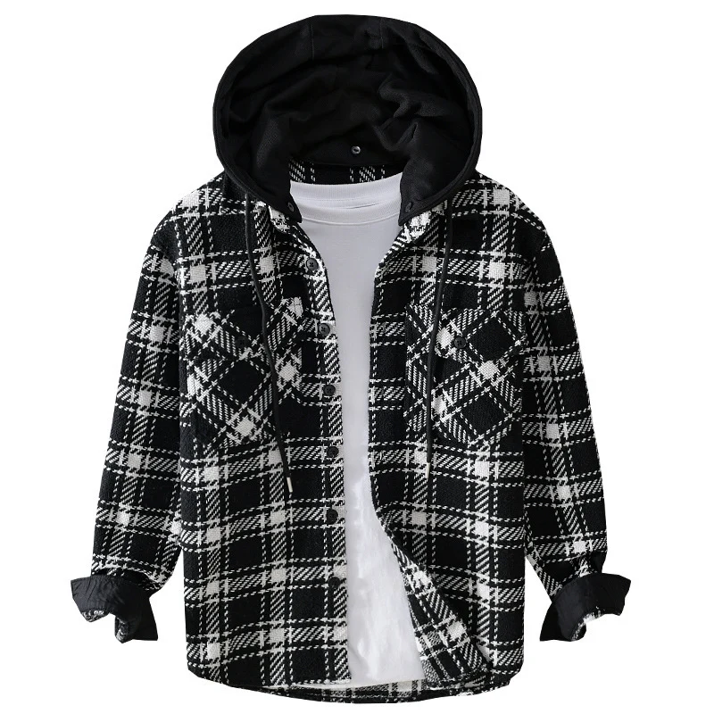 Herren Karierter Overshirt mit gesteppter Kapuze und Thermofutter Nord Taschen