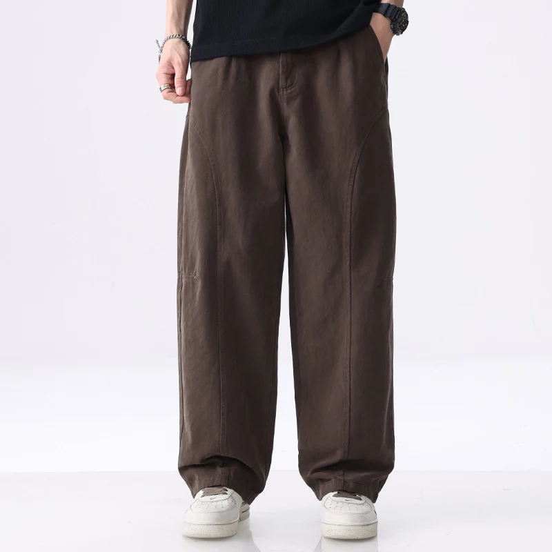 Herren Locker geschnittene Utility-Hose mit weitem Bein, markanten Ziernähten und elastischem Bund Nord Taschen