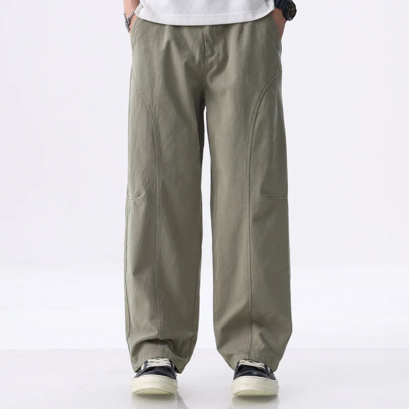 Herren Locker geschnittene Utility-Hose mit weitem Bein, markanten Ziernähten und elastischem Bund Nord Taschen