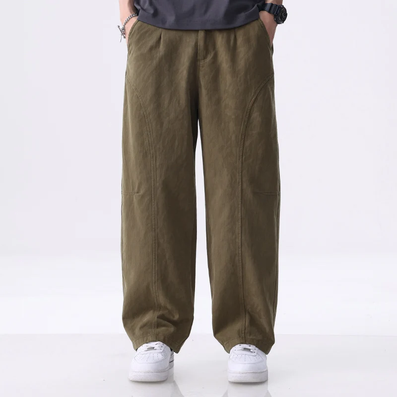 Herren Locker geschnittene Utility-Hose mit weitem Bein, markanten Ziernähten und elastischem Bund Nord Taschen