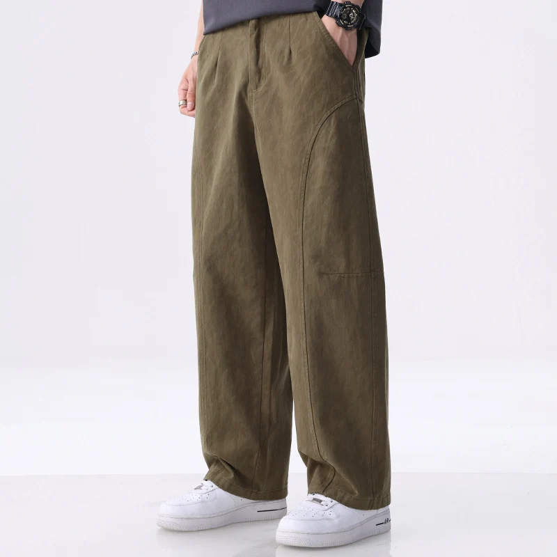 Herren Locker geschnittene Utility-Hose mit weitem Bein, markanten Ziernähten und elastischem Bund Nord Taschen