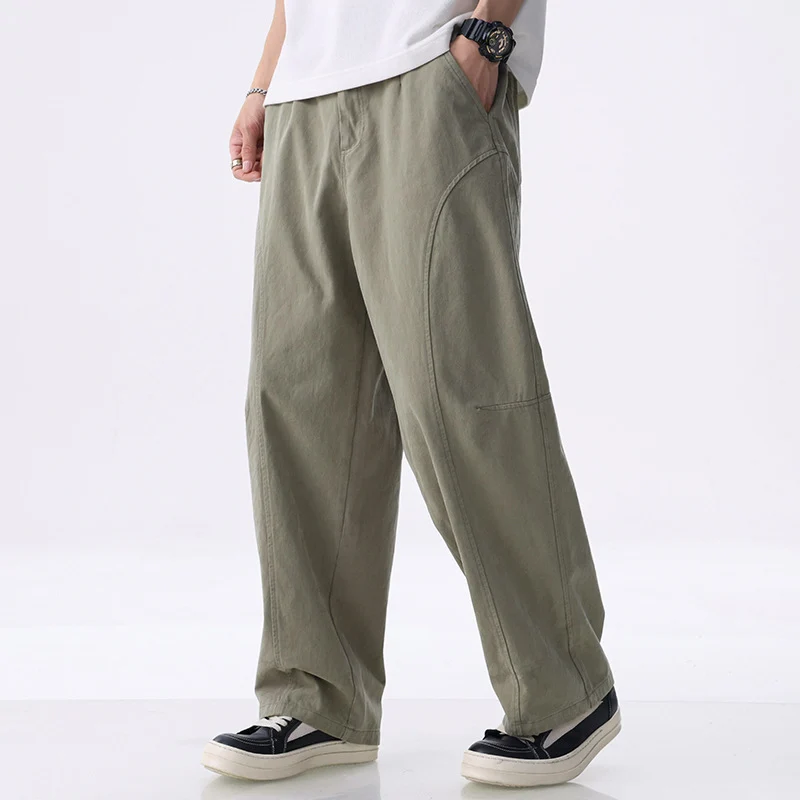 Herren Locker geschnittene Utility-Hose mit weitem Bein, markanten Ziernähten und elastischem Bund Nord Taschen