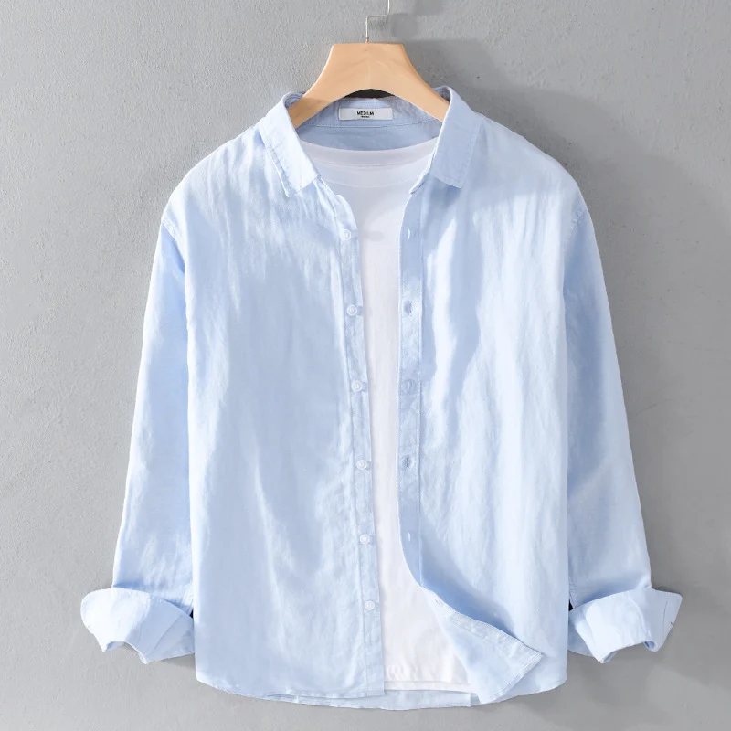 Herren Leinenmix-Layering-Overshirt mit Kentkragen, gerundetem Saum und Soft‑Touch Nord Taschen