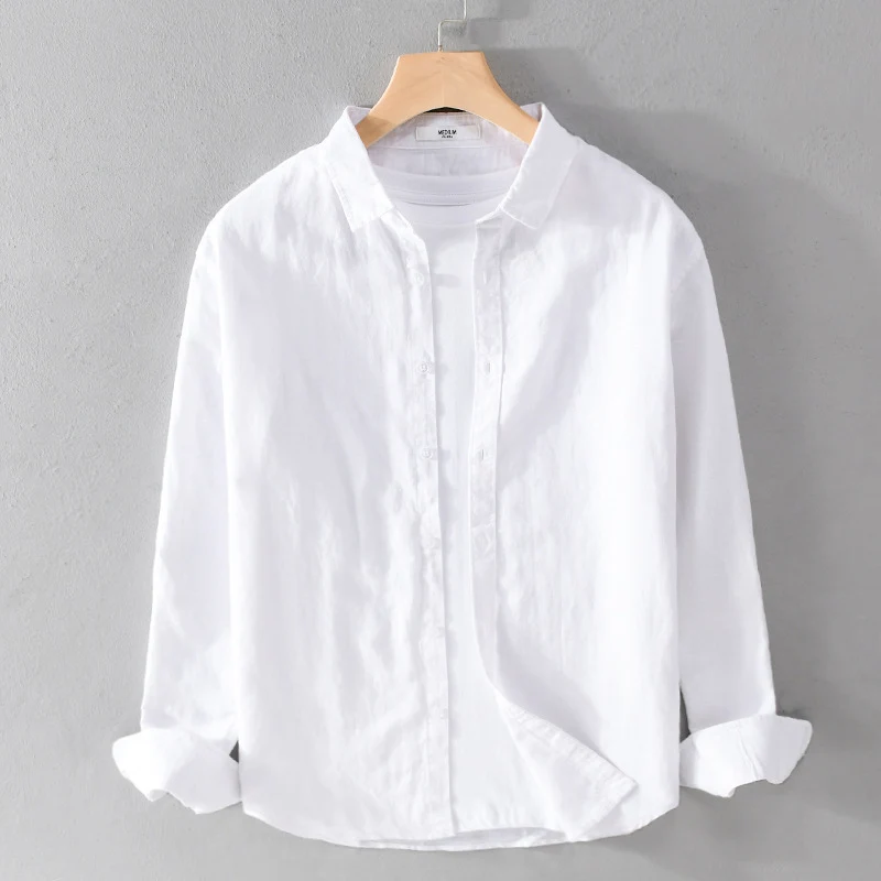 Herren Leinenmix-Layering-Overshirt mit Kentkragen, gerundetem Saum und Soft‑Touch Nord Taschen