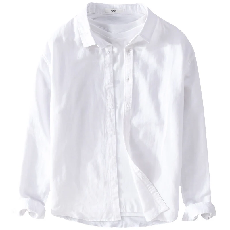 Herren Leinenmix-Layering-Overshirt mit Kentkragen, gerundetem Saum und Soft‑Touch Nord Taschen