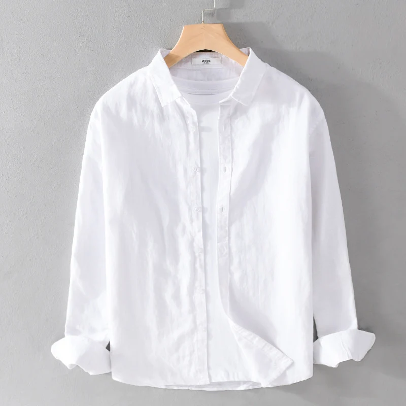 Herren Leinenmix-Layering-Overshirt mit Kentkragen, gerundetem Saum und Soft‑Touch Nord Taschen