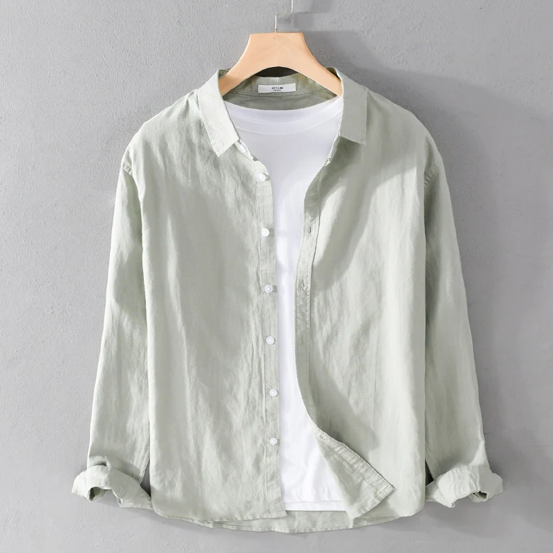 Herren Leinenmix-Layering-Overshirt mit Kentkragen, gerundetem Saum und Soft‑Touch Nord Taschen