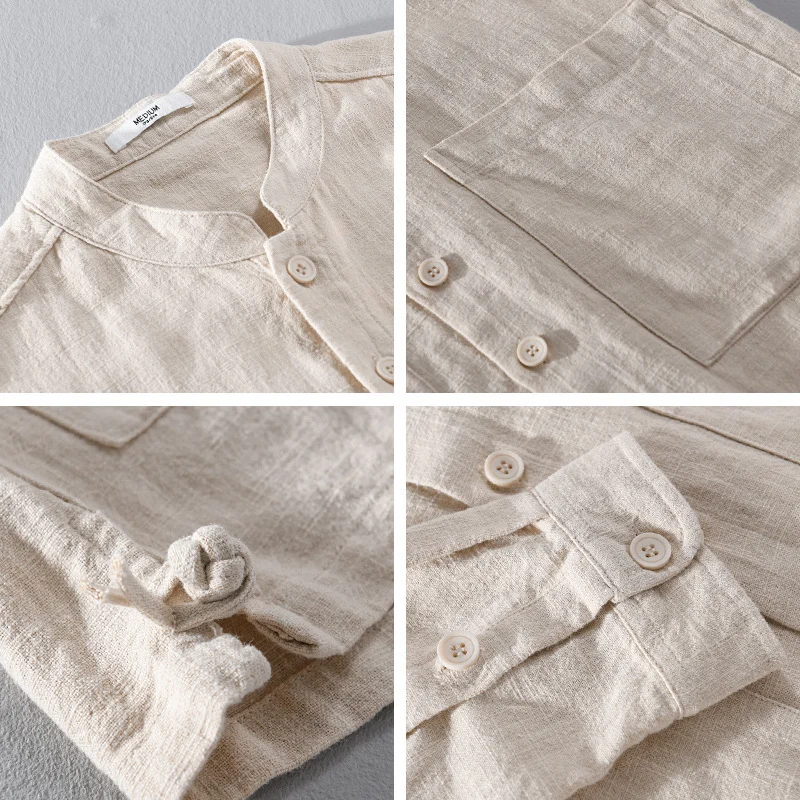 Herren Leinenjacke mit Stehkragen und aufgesetzten Taschen Nord Taschen