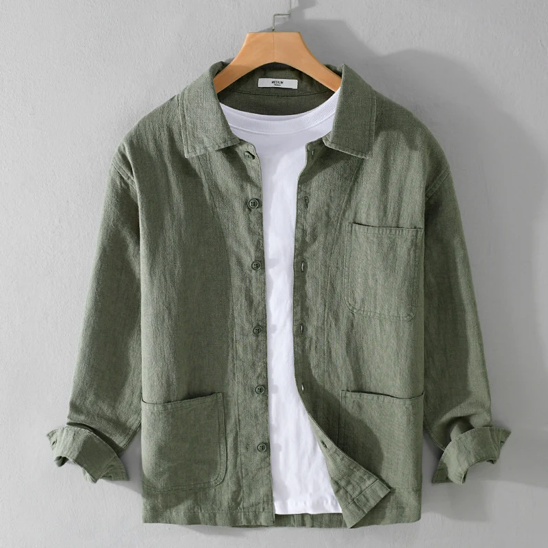 Herren Leinenhemdjacke mit aufgesetzten Taschen und legerer Passform Nord Taschen