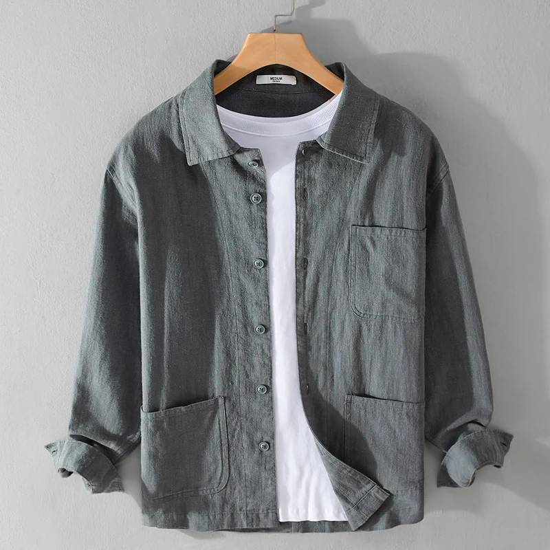 Herren Leinenhemdjacke mit aufgesetzten Taschen und legerer Passform Nord Taschen