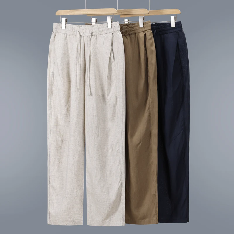 Herren Leinen-Baumwollhose mit elastischem Bund und Tunnelzug Nord Taschen