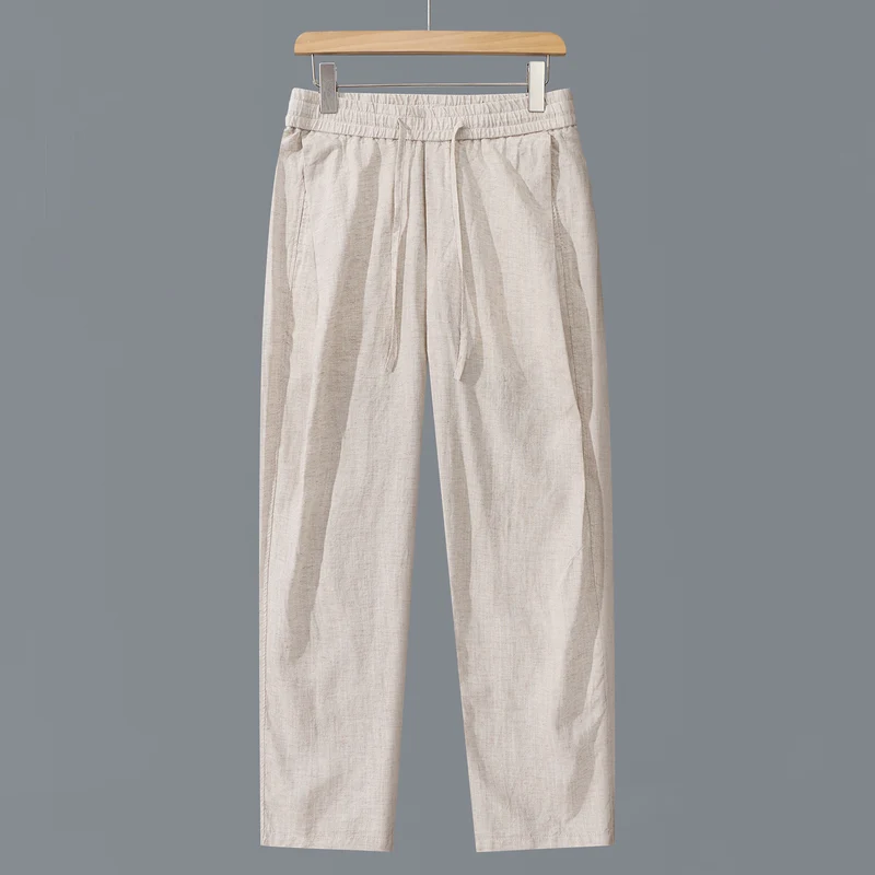 Herren Leinen-Baumwollhose mit elastischem Bund und Tunnelzug Nord Taschen
