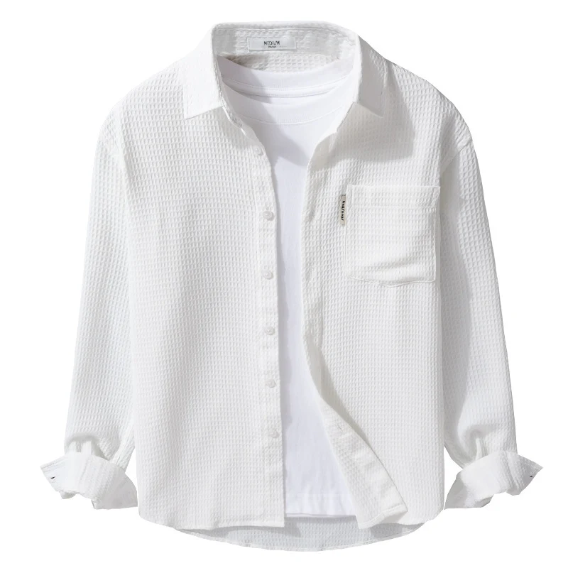 Herren Leichtes Waffelstruktur-Hemd aus Baumwollmix mit Overshirt-Schnitt und Brusttasche Nord Taschen
