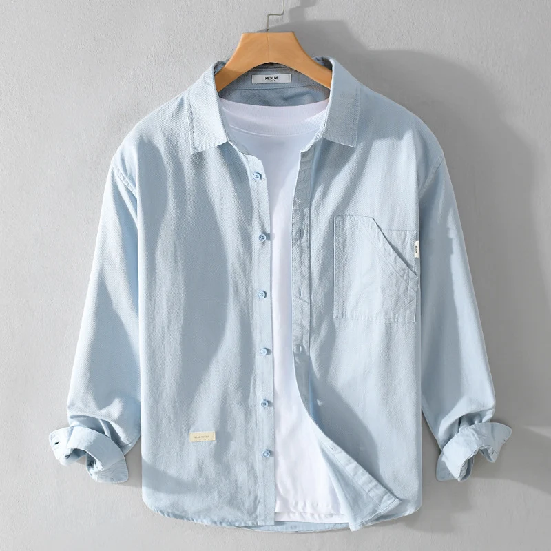 Herren Leichtes strukturiertes Baumwoll-Overshirt mit Brusttasche und entspannter Passform Nord Taschen