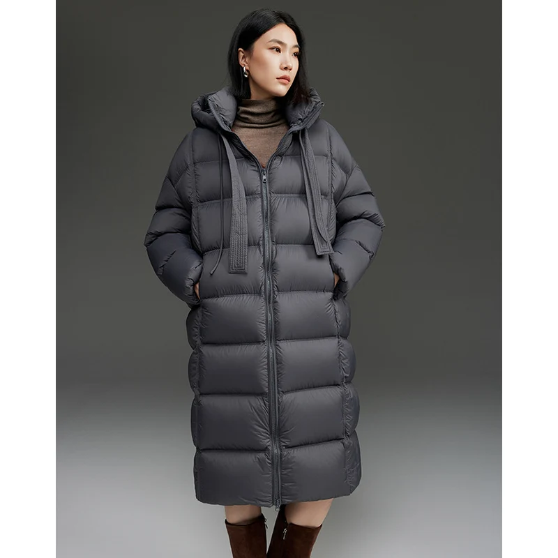 Damen Oversized Stepp-Daunenmantel mit Kapuze und verlängerter Silhouette Nord Taschen