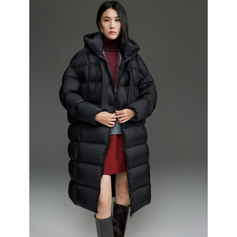Damen Oversized Stepp-Daunenmantel mit Kapuze und verlängerter Silhouette Nord Taschen