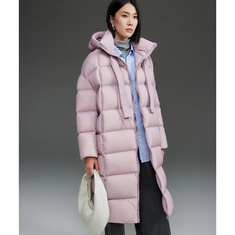Damen Oversized Stepp-Daunenmantel mit Kapuze und verlängerter Silhouette Nord Taschen