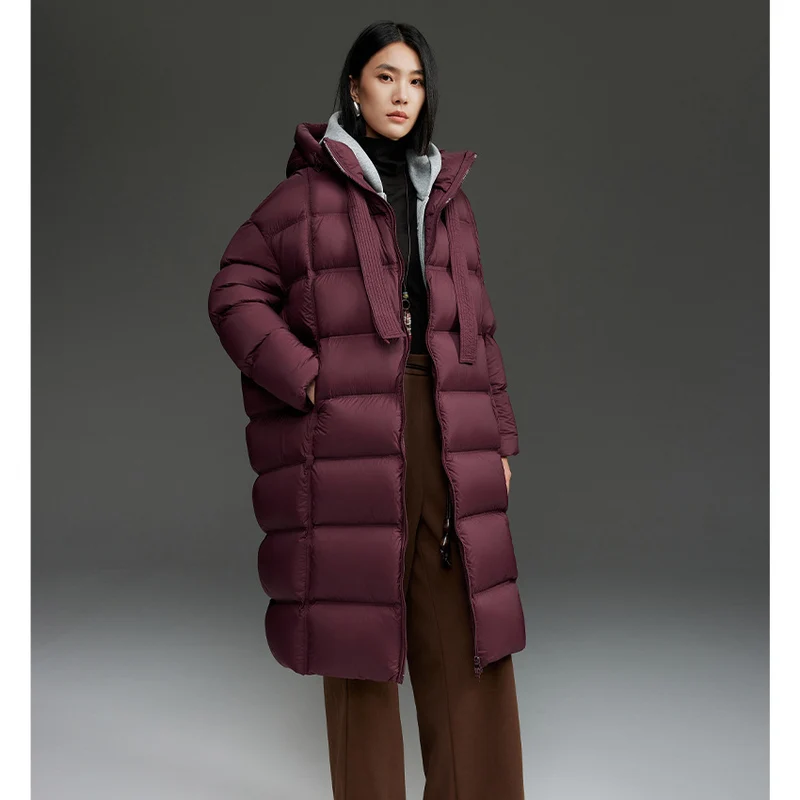 Damen Oversized Stepp-Daunenmantel mit Kapuze und verlängerter Silhouette Nord Taschen