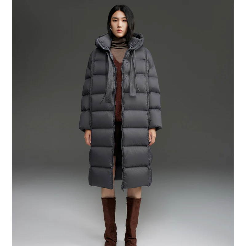 Damen Oversized Stepp-Daunenmantel mit Kapuze und verlängerter Silhouette Nord Taschen