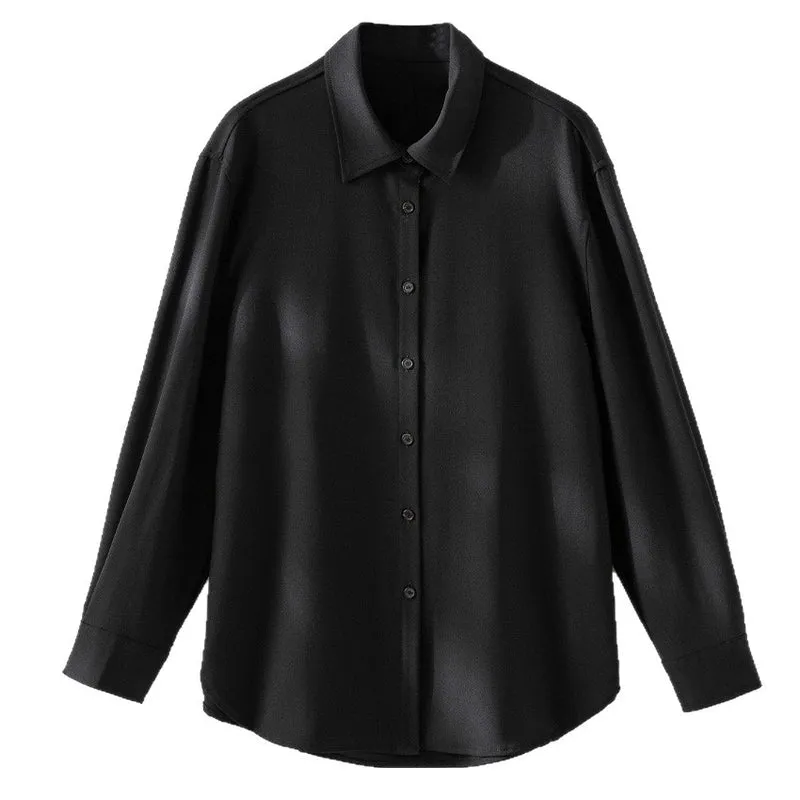 Damen Oversized Seidiges Hemd mit durchgehender Knopfleiste und Hemdkragen Nord Taschen