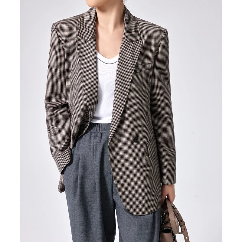 Damen Oversized Hahnentritt-Blazer mit Reverskragen und legerer Silhouette Nord Taschen