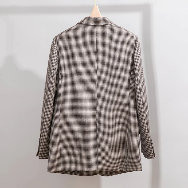 Damen Oversized Hahnentritt-Blazer mit Reverskragen und legerer Silhouette Nord Taschen