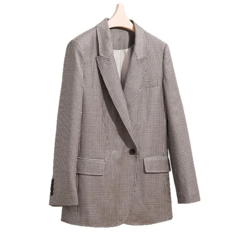 Damen Oversized Hahnentritt-Blazer mit Reverskragen und legerer Silhouette Nord Taschen