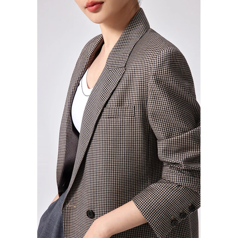 Damen Oversized Hahnentritt-Blazer mit Reverskragen und legerer Silhouette Nord Taschen