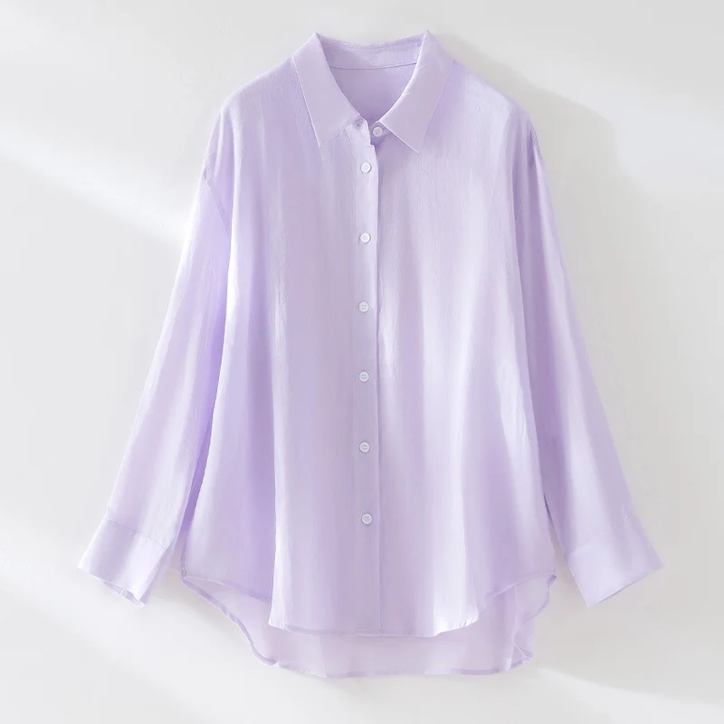 Damen Oversize-Hemdenbluse aus leichter Viskose‑Mischung mit klassischem Kragen Nord Taschen