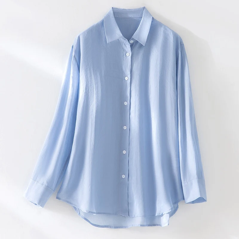 Damen Oversize-Hemdenbluse aus leichter Viskose‑Mischung mit klassischem Kragen Nord Taschen