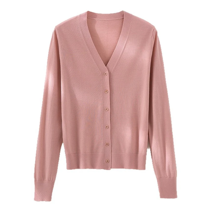 Damen Minimalistischer Merino‑Blend Cardigan mit V‑Ausschnitt und feinen Rippabschlüssen Nord Taschen