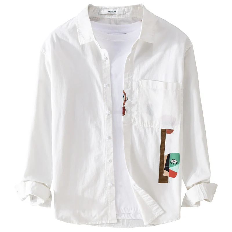 Herren Leichtes Baumwoll-Overshirt mit Brusttasche und abstraktem Grafikpatch Nord Taschen