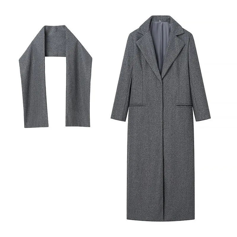 Damen Taillierter Longline-Cape-Mantel aus Wollmix mit überfallendem Cape-Detail Nord Taschen