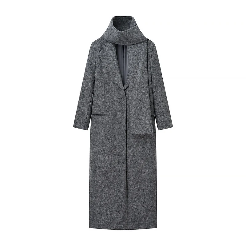 Damen Taillierter Longline-Cape-Mantel aus Wollmix mit überfallendem Cape-Detail Nord Taschen